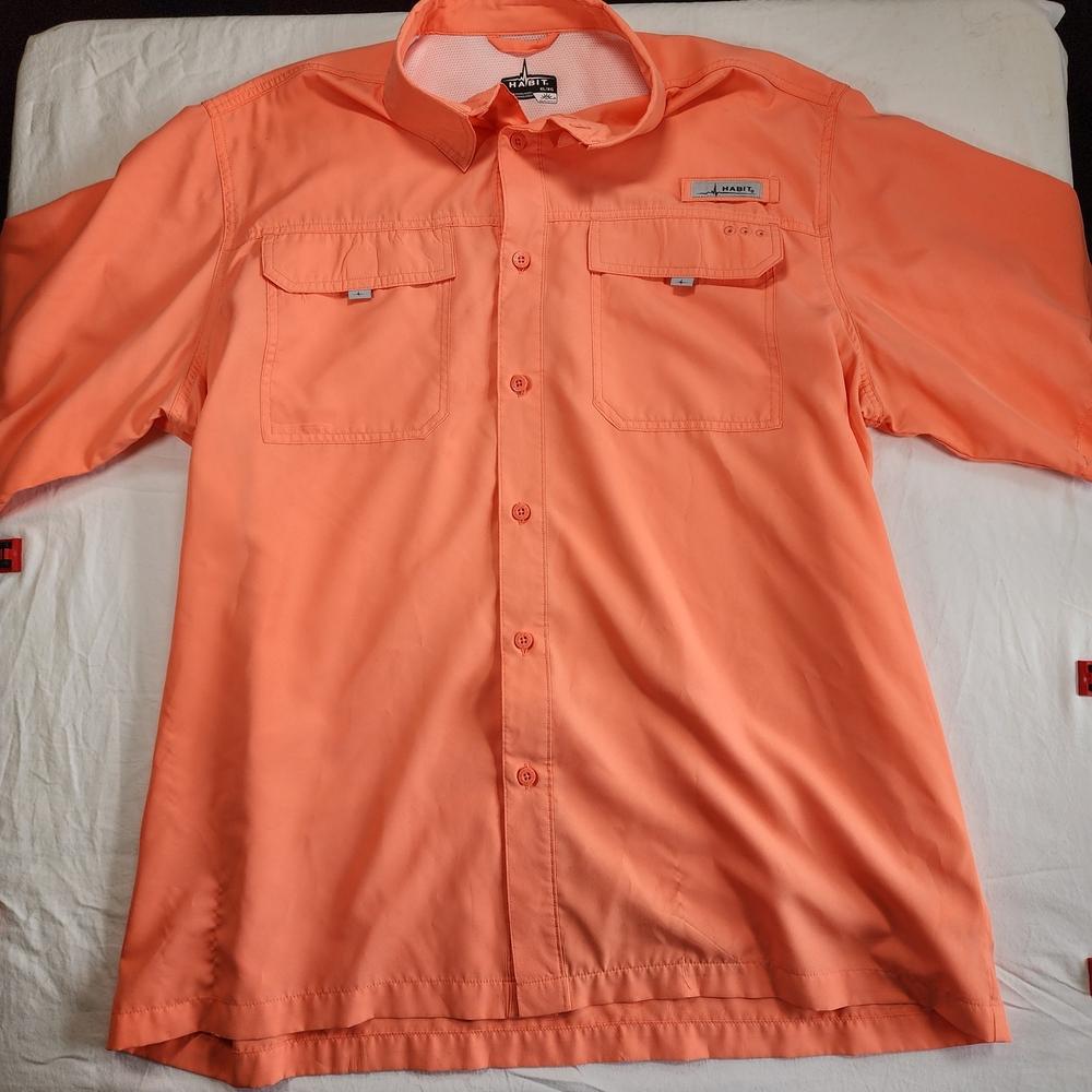 Habit Men's Bright Orange, Short Sleeve Fishing Shirt With 40+ UV Protection